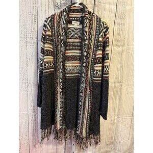 Adora Knit Cardigan M/L Long Duster Boho Southwest Aztec Fringe